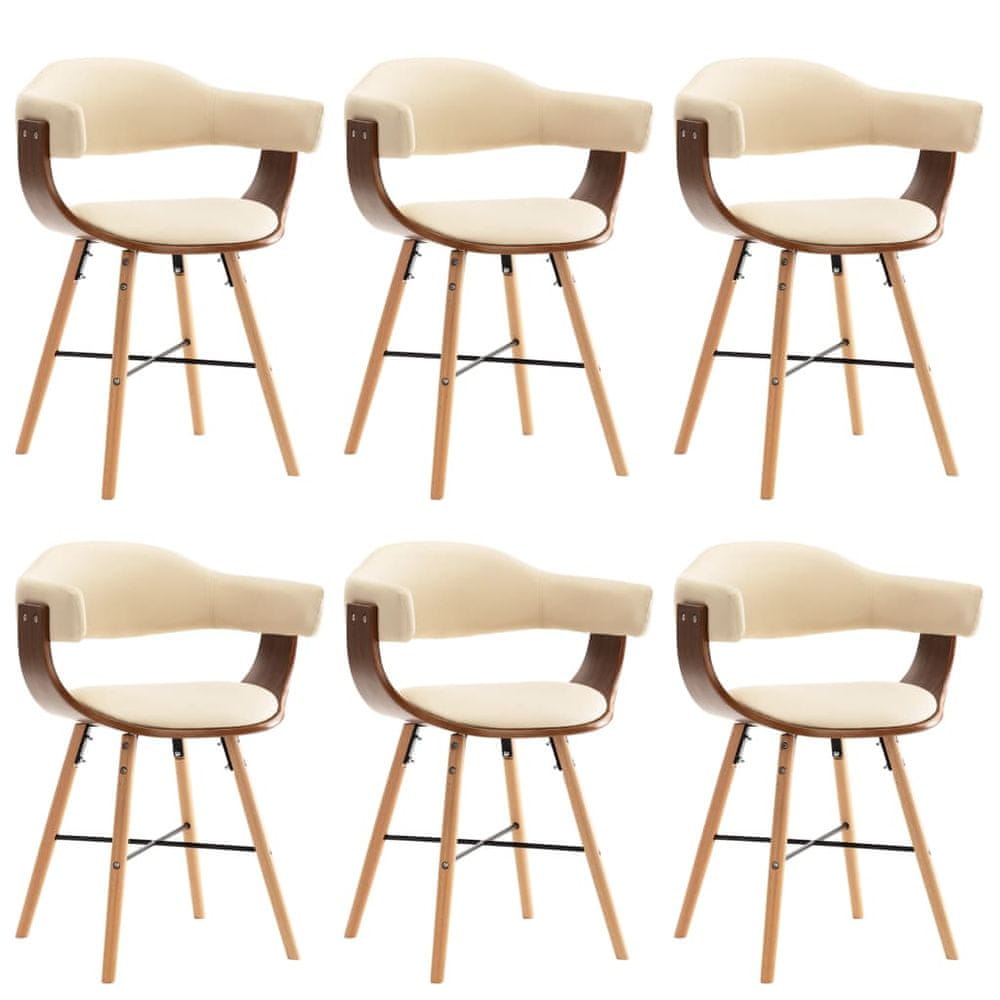 Petromila vidaXL Jedálenské stoličky 6 ks, krémové, umelá koža a ohýbané drevo